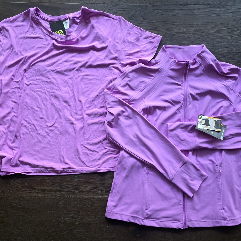 Athletic zip up jacket and tee. Size XXL. Both new with tag.